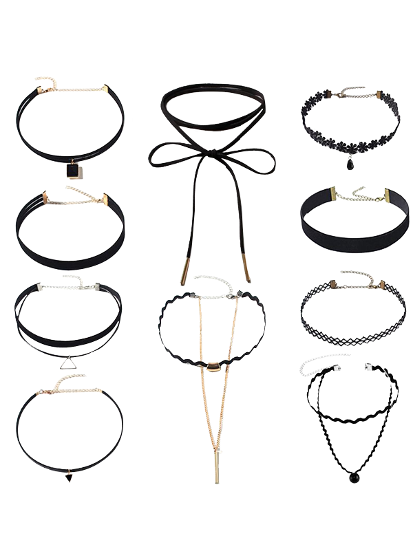Triangle Bar Choker Necklace Set - BLACK 