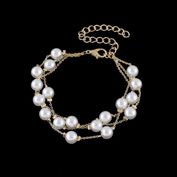 Bracelet en Plusieurs Chaînes avec Perles Fantaisies - Blanc 