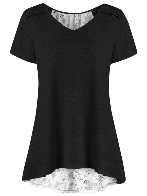 T-shirt Haut-Bas Floral à Lacets - Noir 2XL