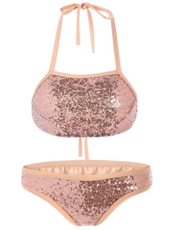 Halter Glitter Sequin Bikini - Rose perle XL