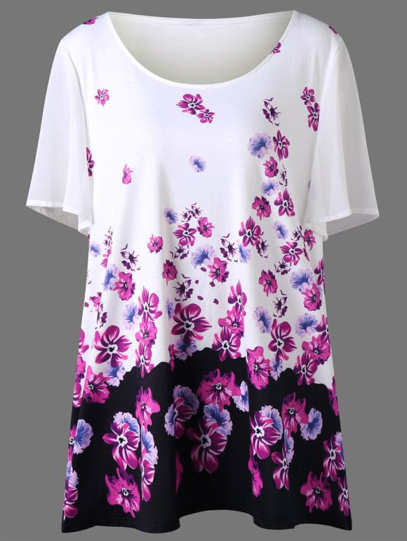 T-shirt Floral Grande Taille - Blanc 4XL