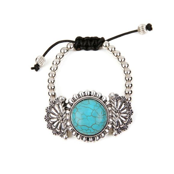 Bracelet Rétro Fleur Perlé en Turquoise Artificielle - Argent 