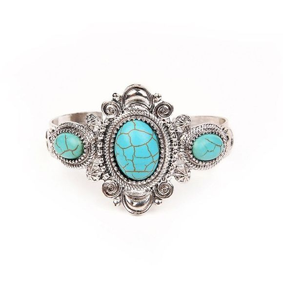 Bracelet Manchette Motif Ovale en Turquoise Fantaisie Style Vintage - Argent 