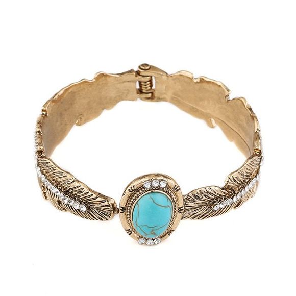 Bracelet en alliage Turquoise artificielle Plume - d'or 