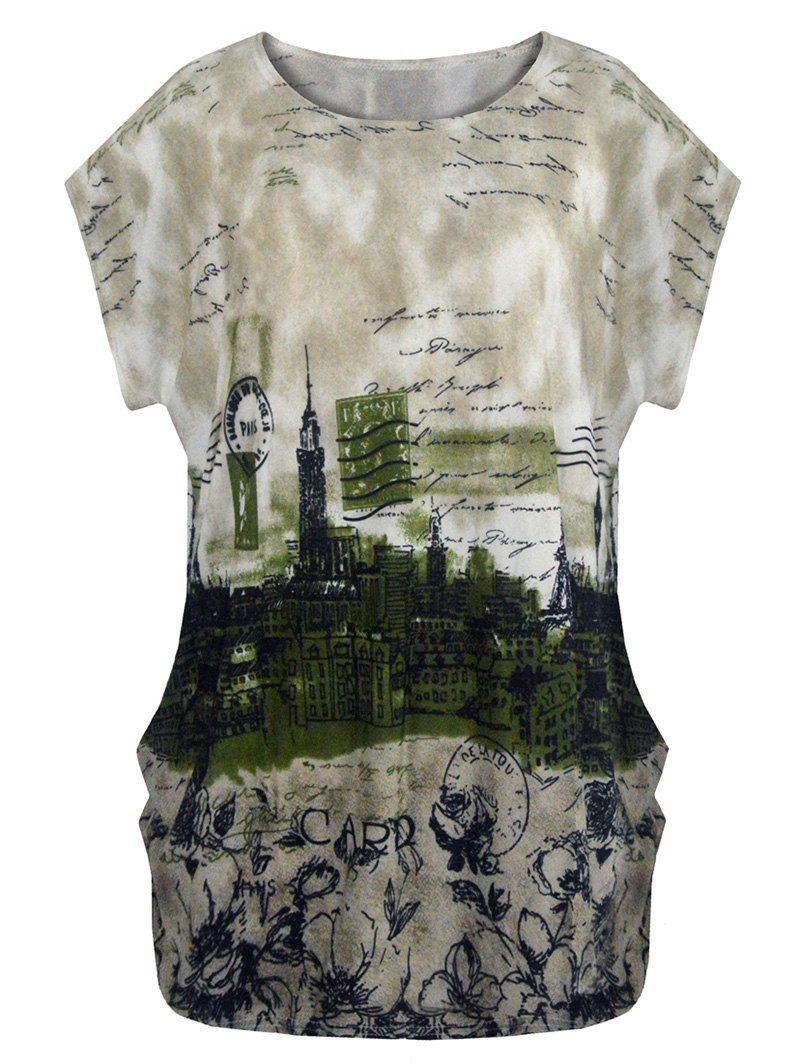 

Loose Fit City Landscape Print T Shirt, Green