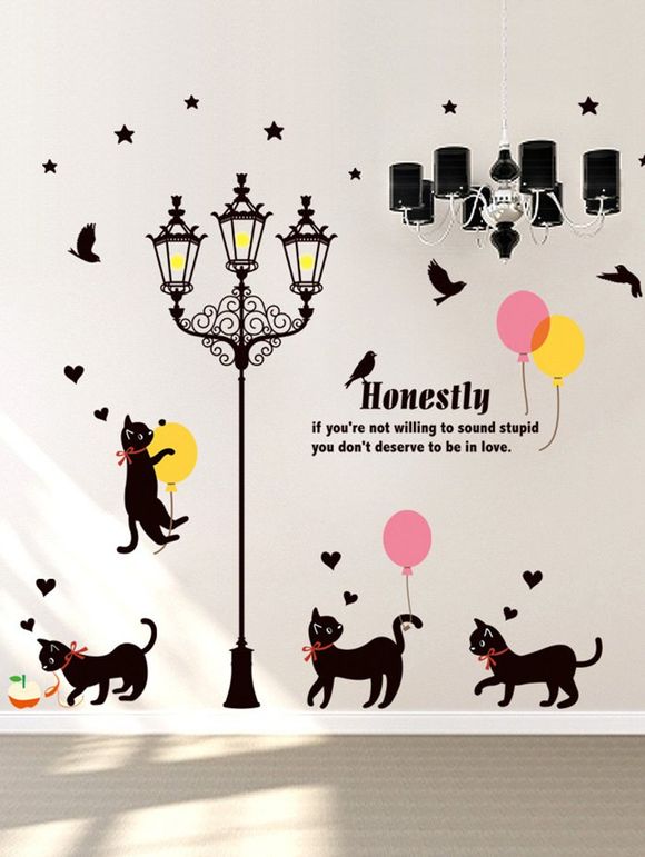 Cartoon rue lumière Cats amovible Wall Sticker - Noir 60*90CM