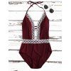 Crochet Panel Halter Backless One Piece Swimsuit - Rouge vineux L