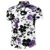 Manches courtes fleur peint shirt - Blanc / Violet 2XL