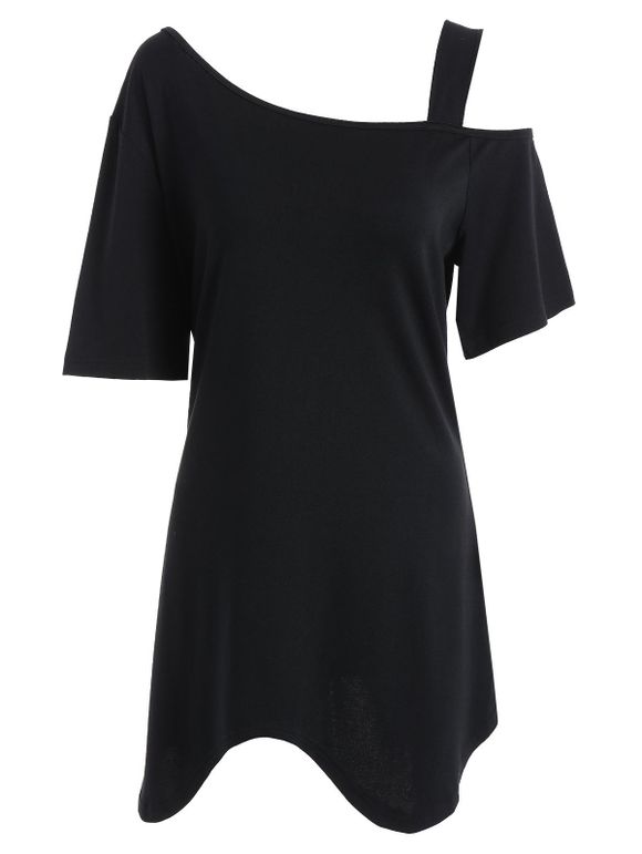 T-shirt Asymétrique Long à épaules Ouvertes Grande Taille - Noir 4XL