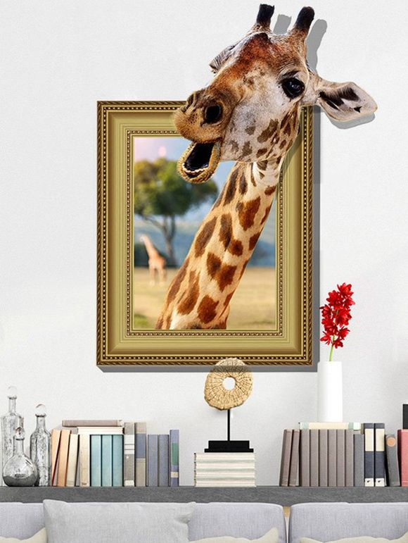 Autocollant Mural Motif Girafe 3D Décor Maison - Brun Légère 60*90CM