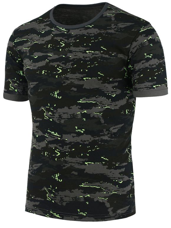 Imprimé camouflage col rond T-shirt - Vert XL