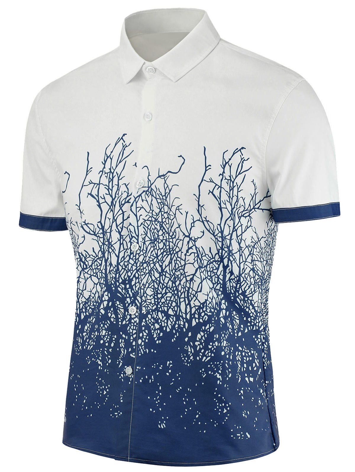 

Tree Branch Pattern Short Sleeves Shirt, Blue