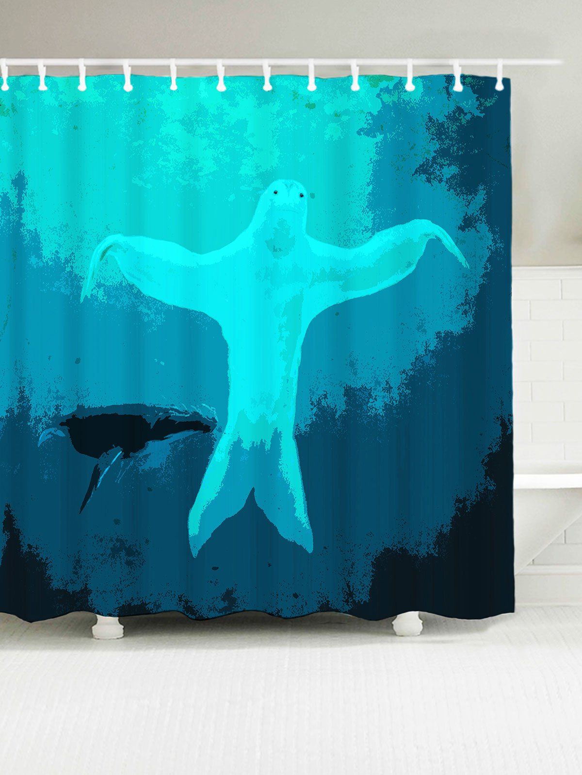 

Dancing Sloth Under Sea Print Shower Curtain, Blue