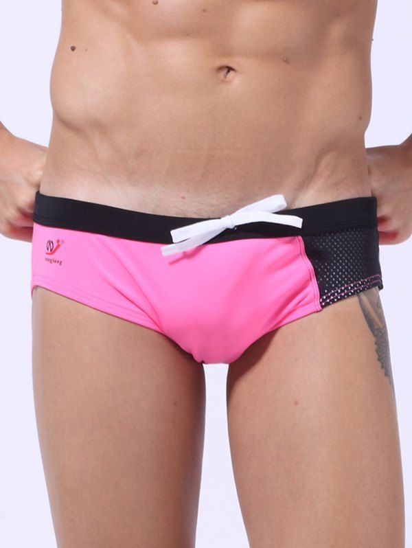 

Color Block Lace Up Bikini Swimwear, Pink
