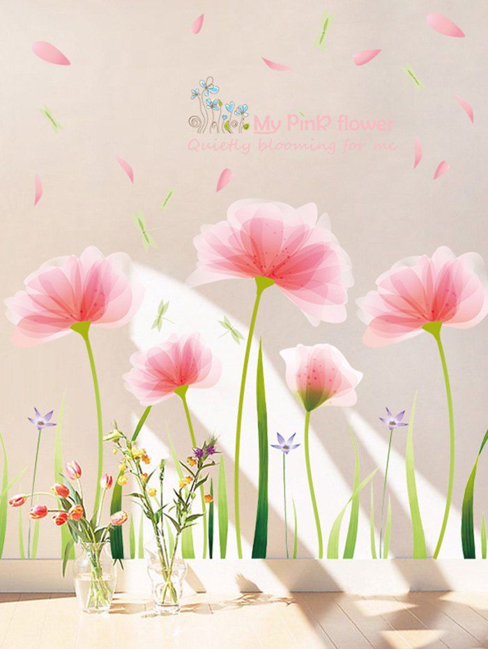 

Blooming Flower Print Removable Wall Sticker, Light pink