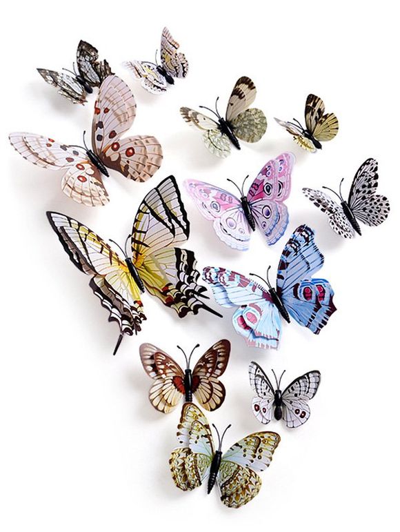 12 Pièces Autocollants Muraux Papillons 3D Magnétiques Décor Maison - Beige 