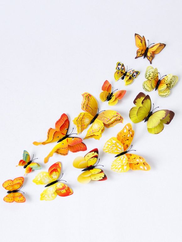 12 Pièces Autocollants Muraux Papillons 3D Magnétiques Décor Maison - Jaune 