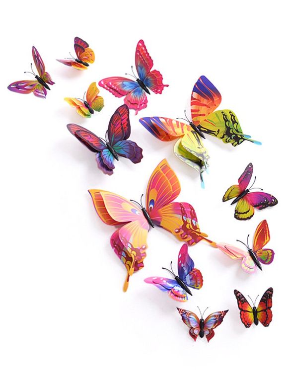 12 Pièces Autocollants Muraux Papillons 3D Magnétiques Décor Maison - multicolore 