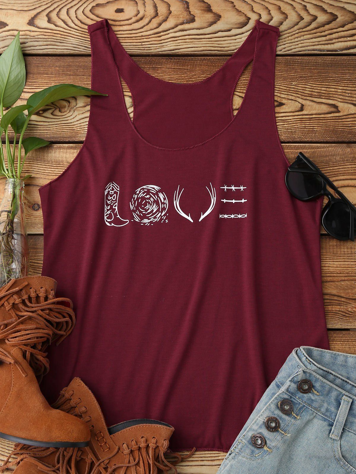 

LOVE Graphic Tank Top, Deep red