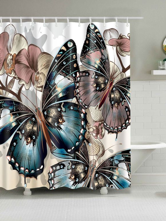Rideau de Douche Anti-Moisissure Imprimé Papillons - multicolore W71 INCH * L79 INCH