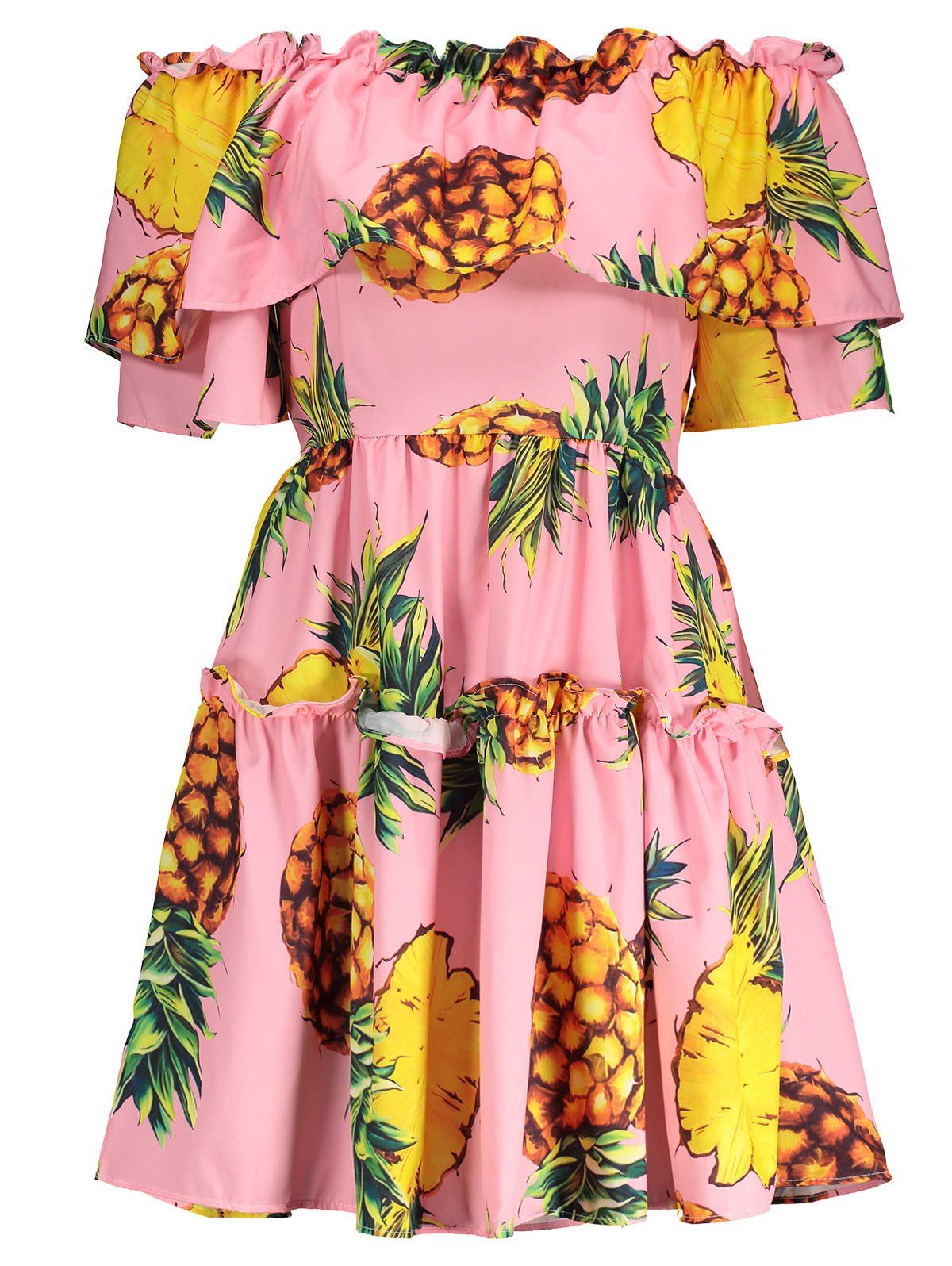 

Off The Shoulder Pineapple Print Skater Dress, Pink