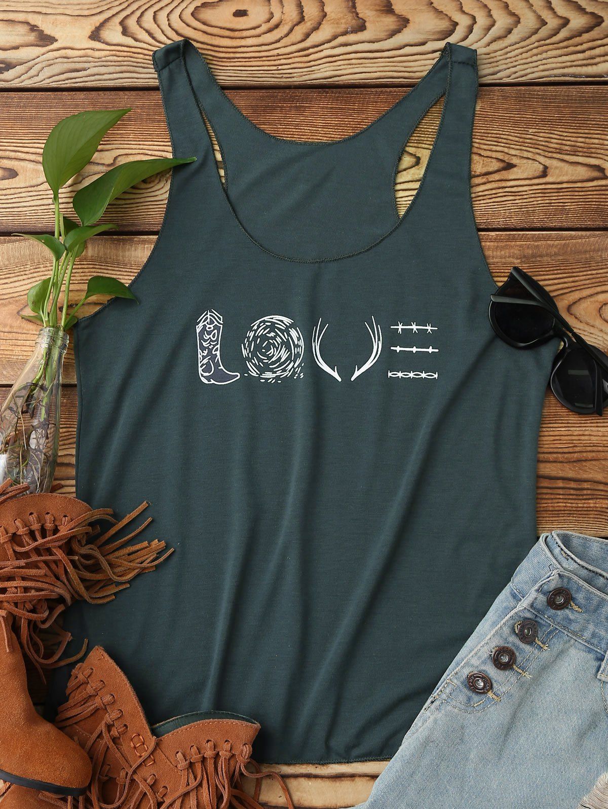 

LOVE Graphic Tank Top, Deep gray