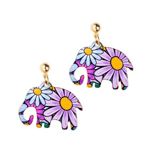 

Flowers Elephant Shape Design Drop Earrings, Light purple