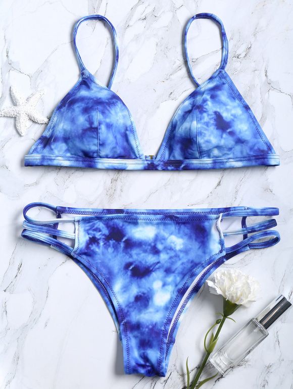 Bikini à bretelles spaghettis tie dye - Bleu XL