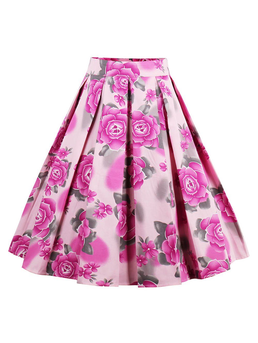 

High Waisted Printed Pleated Skirt, Pink
