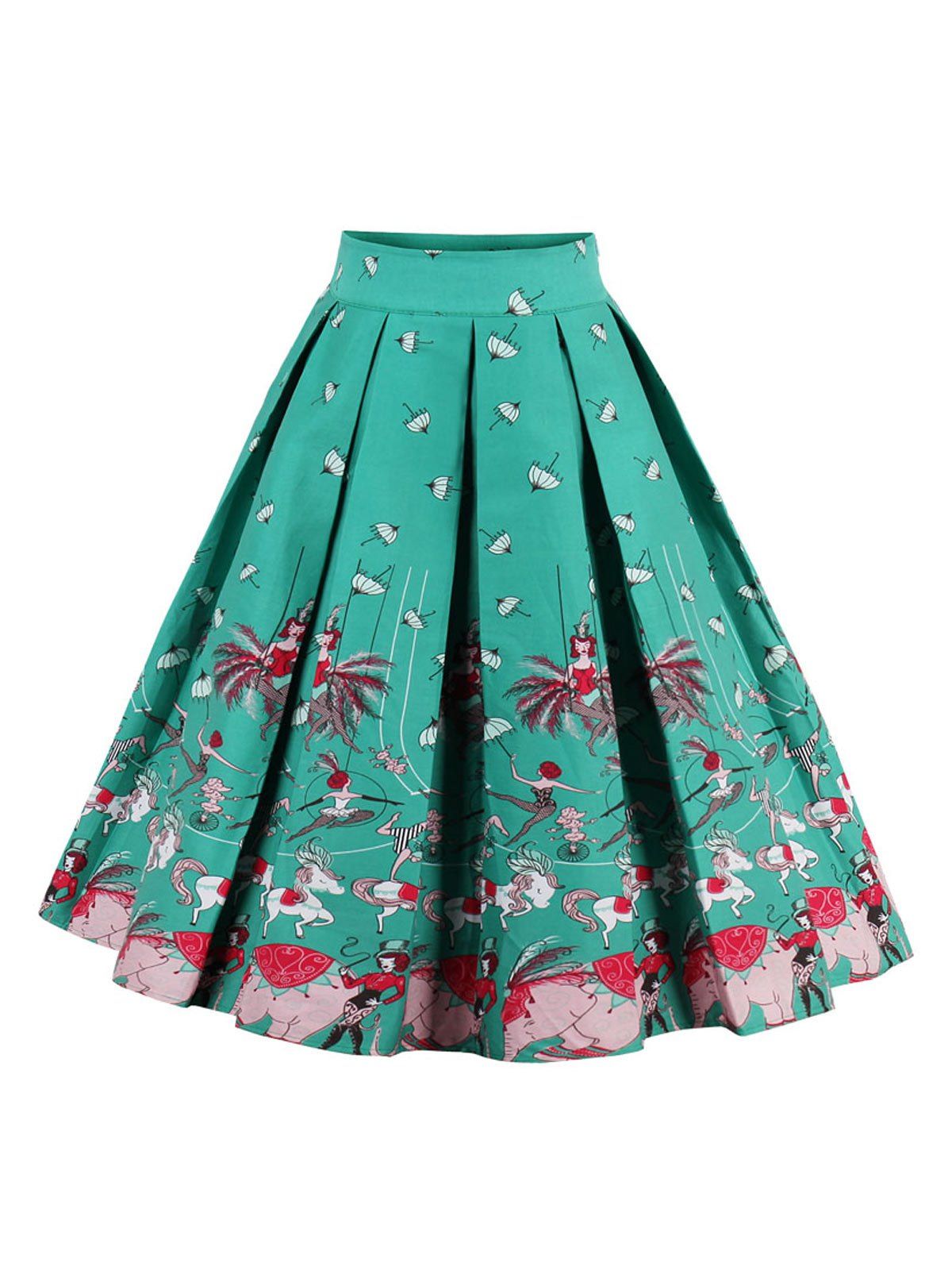 

High Waisted Printed Pleated Skirt, Green