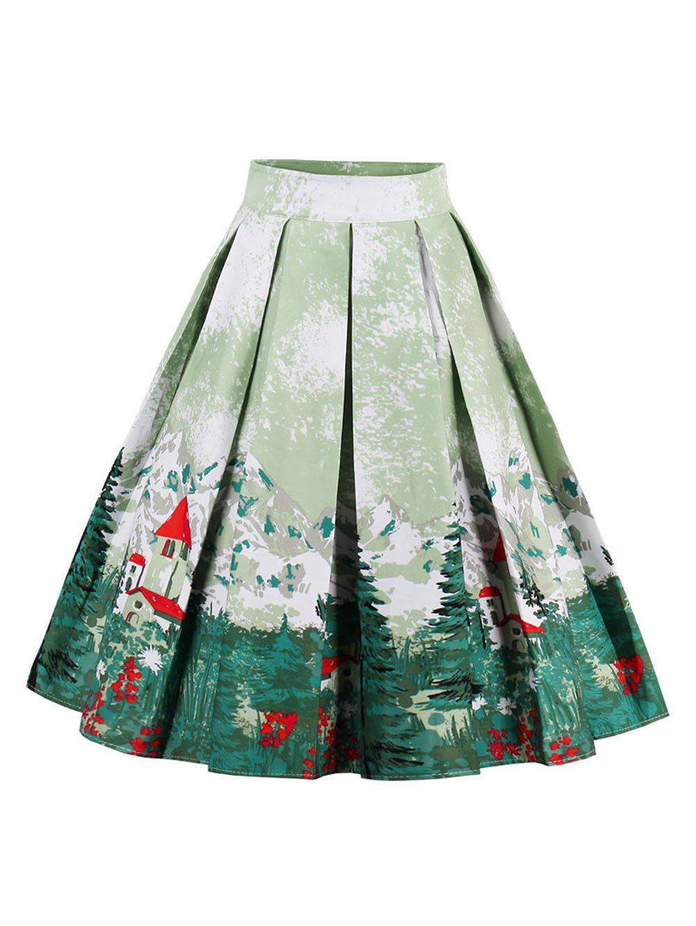 

High Waisted Printed Pleated Skirt, Light green