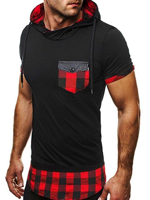 T-shirt à Capuchon - Noir et Rouge L