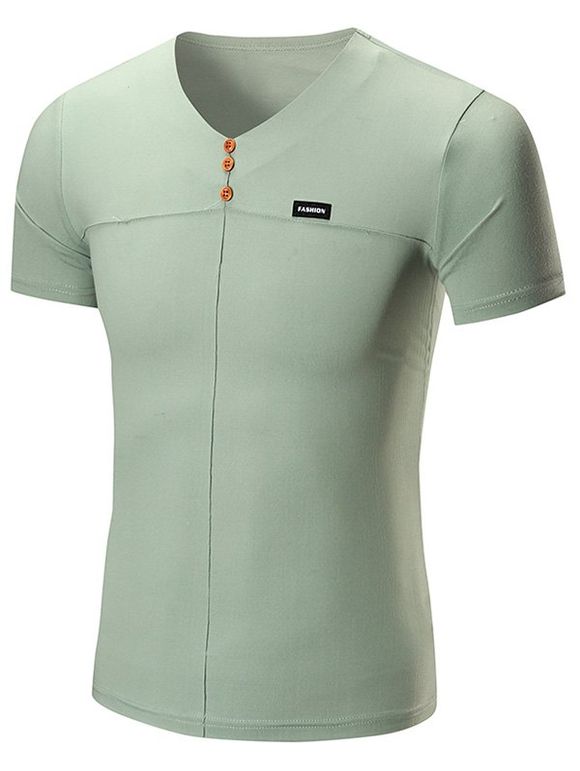 Bouton Agrémentée col en V T-shirt - Vert 4XL