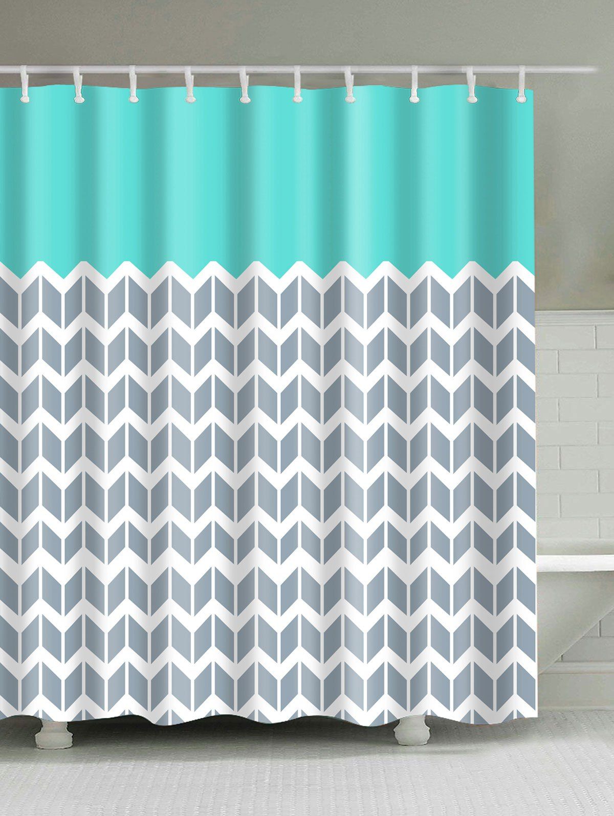 

Geometric Zigzag Print Waterproof Shower Curtain, Smoky gray