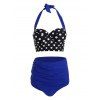 Maillot De Bain Bikini Push Up Licou Pin Up Grande Taille à Pois - Bleu XL