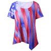 T-shirt Asymétrique à Drapeau Américain Grande Taille - Bleu et Rouge 4XL