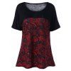 T-shirt Floral à Deux Tons Grande Taille - Rouge et Noir 2XL