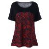 T-shirt Floral à Deux Tons Grande Taille - Rouge et Noir 4XL