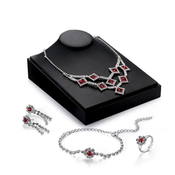 Géométriques Faux Ruby Flower Set bijoux - Argent 