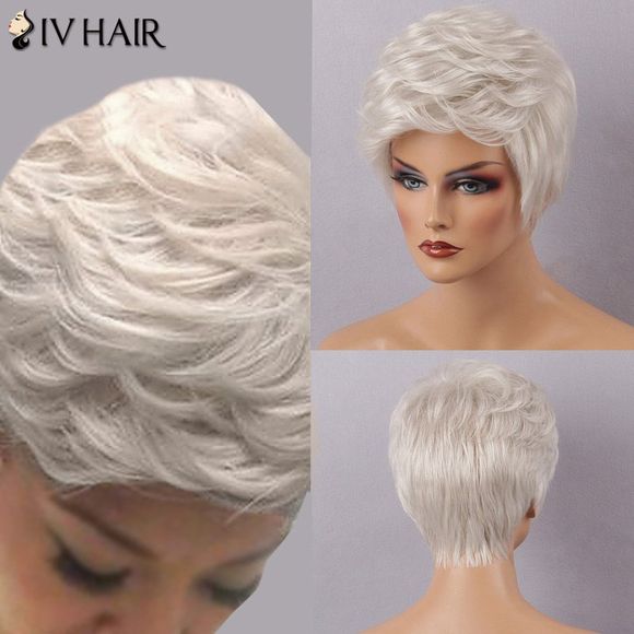 Siv Cheveux courts Fluffy Bang Incliné couches perruque de cheveux humains - Blanc 