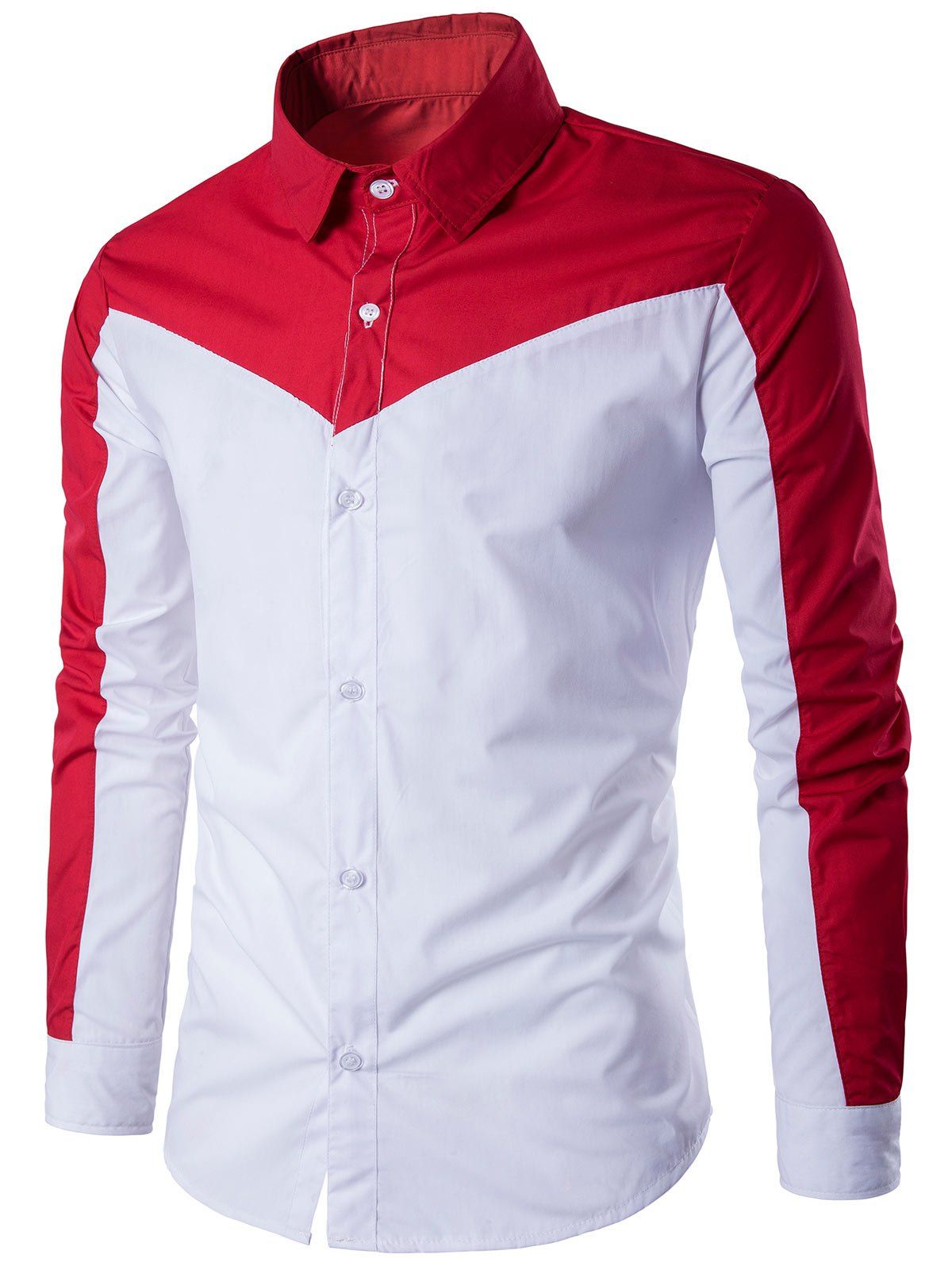 

Two Tone Long Sleeve Panel Shirt, Red and white