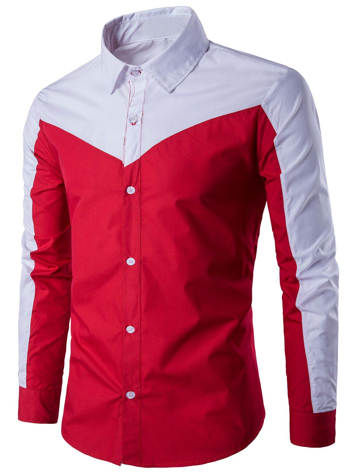 

Two Tone Long Sleeve Panel Shirt, Red
