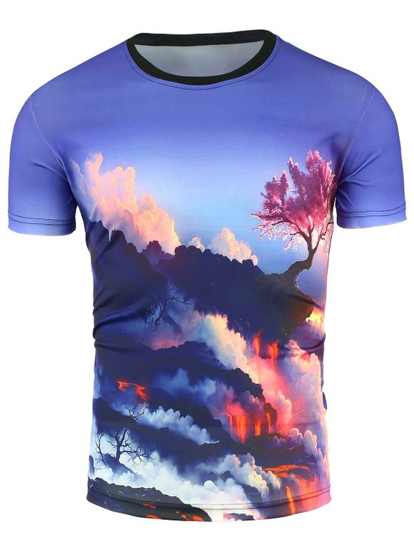 T-shirt à Imprimé Arbre et Nuage 3D - multicolore XL