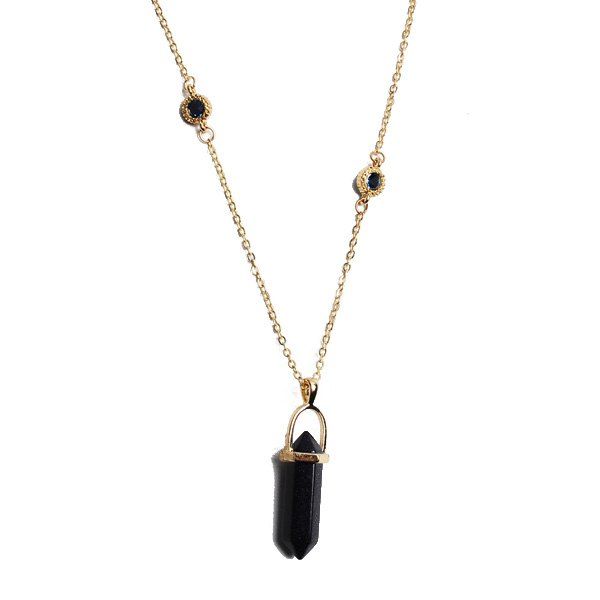 

Rhinestone Natural Stone Geometric Necklace, Black