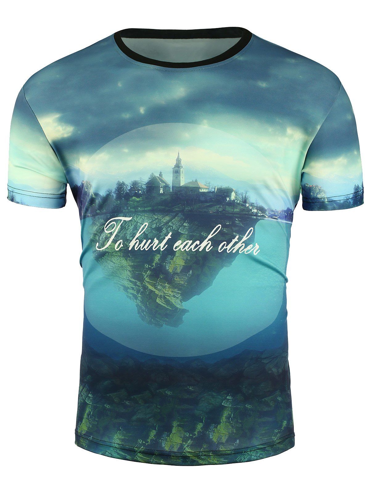 

3D House and Underwater Print T-Shirt, Colormix