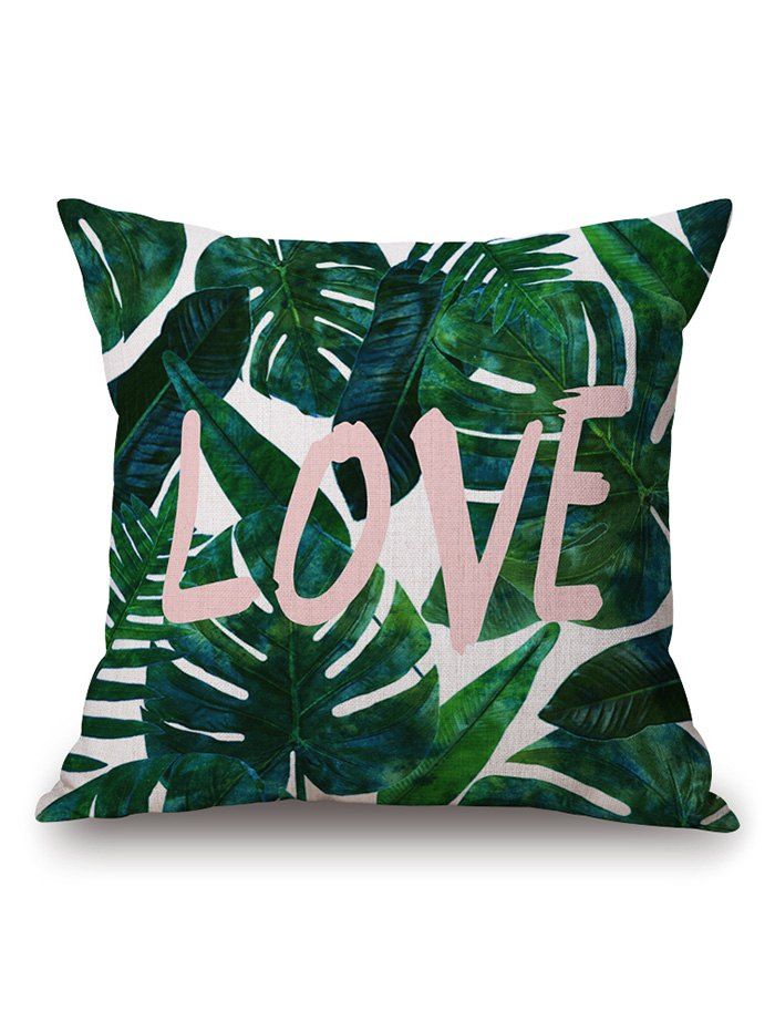 

Leaves Print Cushion Pillow Case Civer, Blackish green