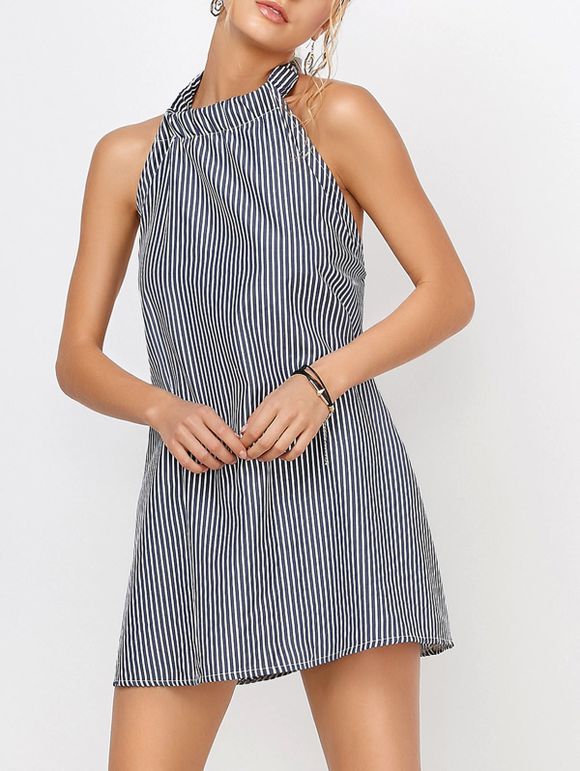 Halter Backless Casual Striped Shorts Tunique Robe - Rayure L