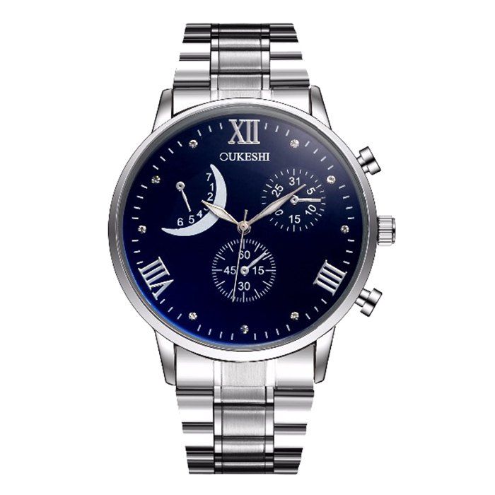 

OUKESHI Steel Strap Roman Numeral Wrist Watch, Blue