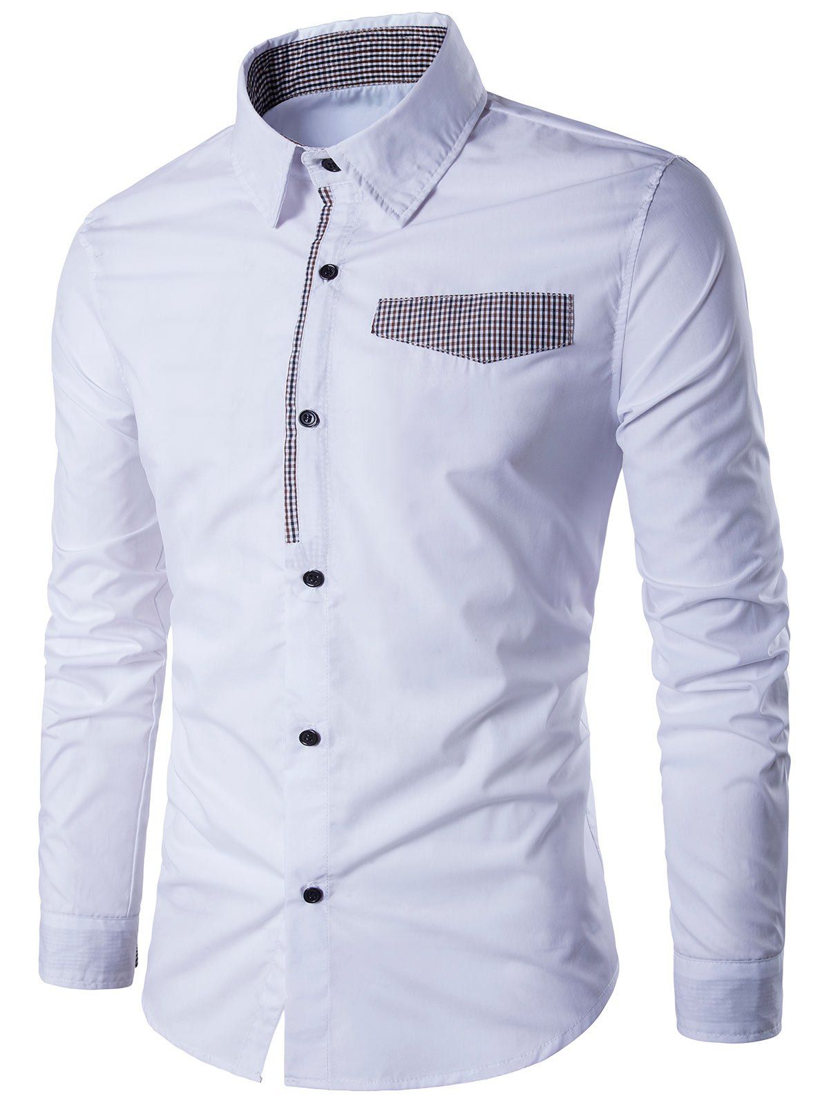 

Long Sleeve Gingham Detail Shirt, White