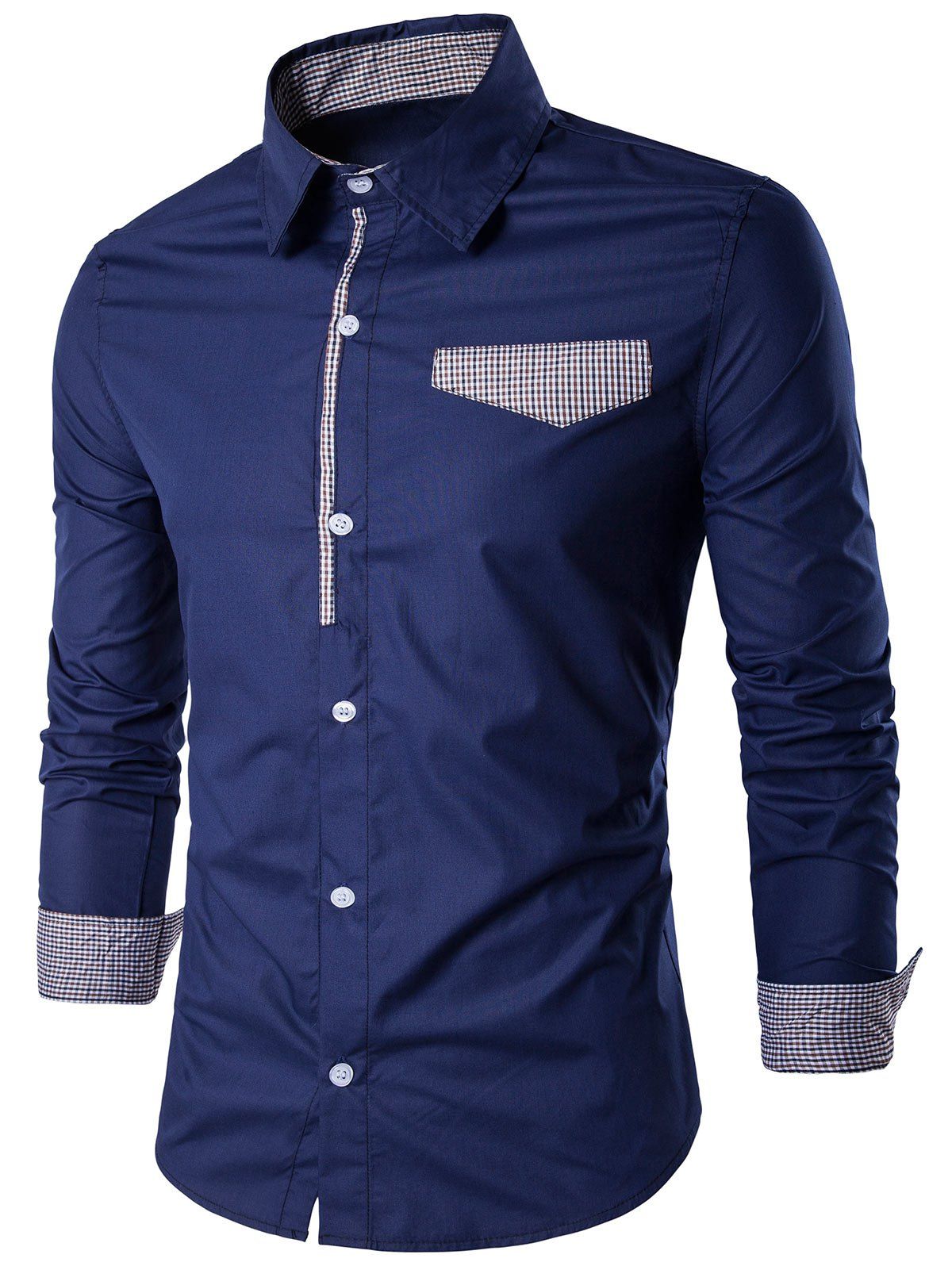 

Long Sleeve Gingham Detail Shirt, Cerulean